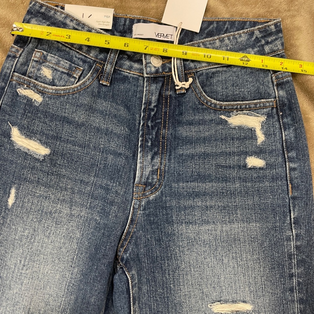 Vervet Distressed Jeans Super High Rise Slim Straight Leg Cropped Jeans NEW - Picture 9 of 15